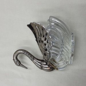 Antique Metal and Glass Swan Salt Cellar